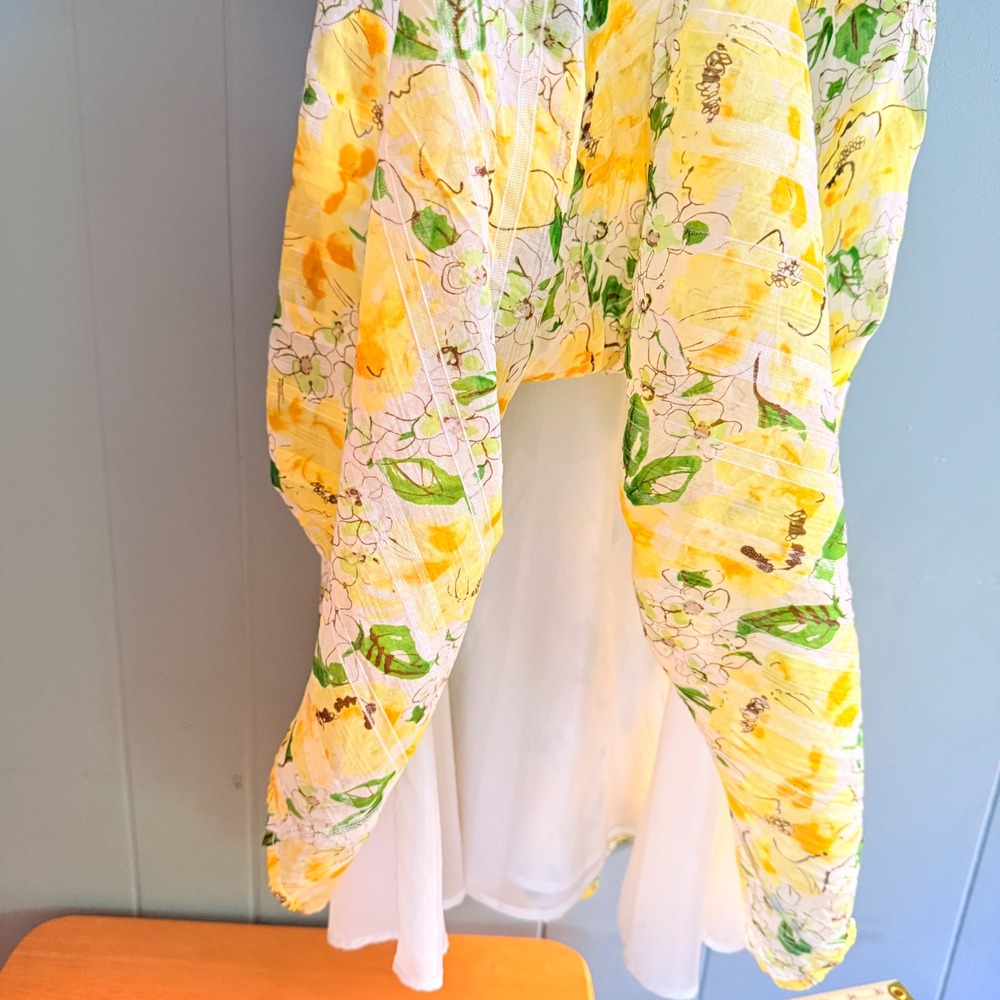 Y2K Watercolor Floral Garden Girl Dress 10 Yellow Cotton Lined Summer Wedding - Picture 6 of 9